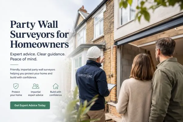 Image of couple with Party wall survey from Survey One St albans